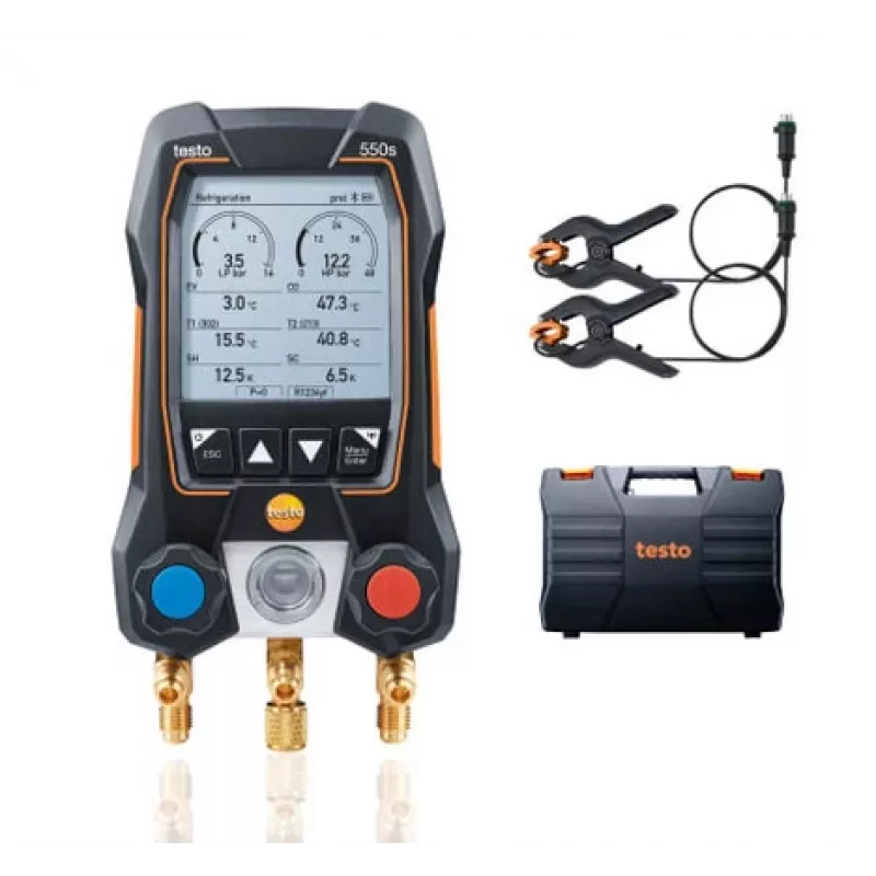 testo 550s Digitales Manifold-Messgerät-Set mit Bluetooth und 2 drahtlosen Klemm-Temperaturfühlern (0564 5501)