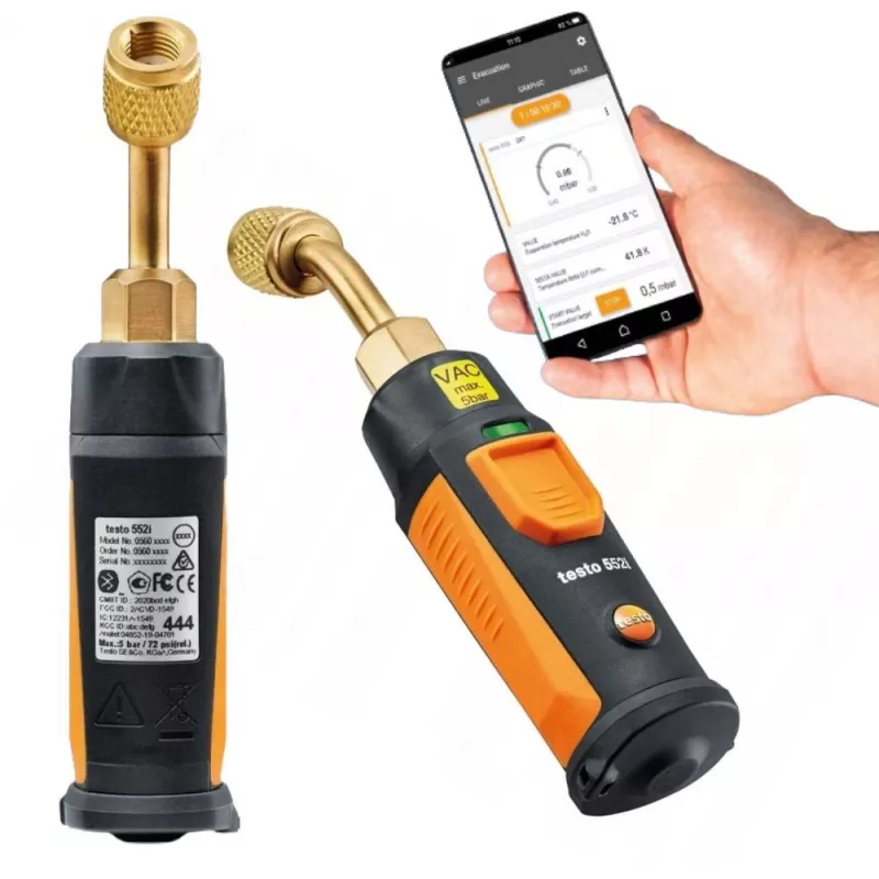 Testo 552i App-gesteuerte drahtlose Vakuumsonde mit Bluetooth, Pirani-Sensor, 0-20000 Mikron Bereich, IP54 0564 2552