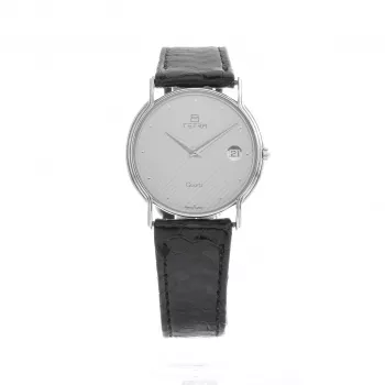 TETRA Damenuhr T-008 30mm Silbernes Zifferblatt Schwarzes Lederarmband Quarz