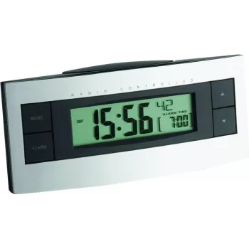 TFA 60.2511 Funkuhr Wecker - Schwarz/Silber - LCD-Anzeige - Innentemperatur - Schlummerfunktion - Blaue Hintergrundbeleuchtung - 2x AAA