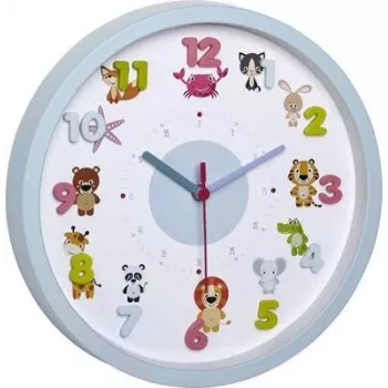 TFA 60.3051.14 Little Animal Kinder-Wanduhr - Hellblau - 30,9 cm - Quarz - Analog - Silent Sweep