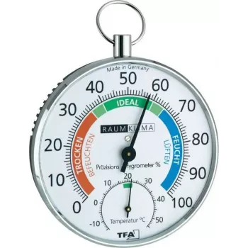 TFA Dostmann 45.2027 Analoges Rundes Wandthermometer, Weiß, -30 bis +50 °C, Batterielos