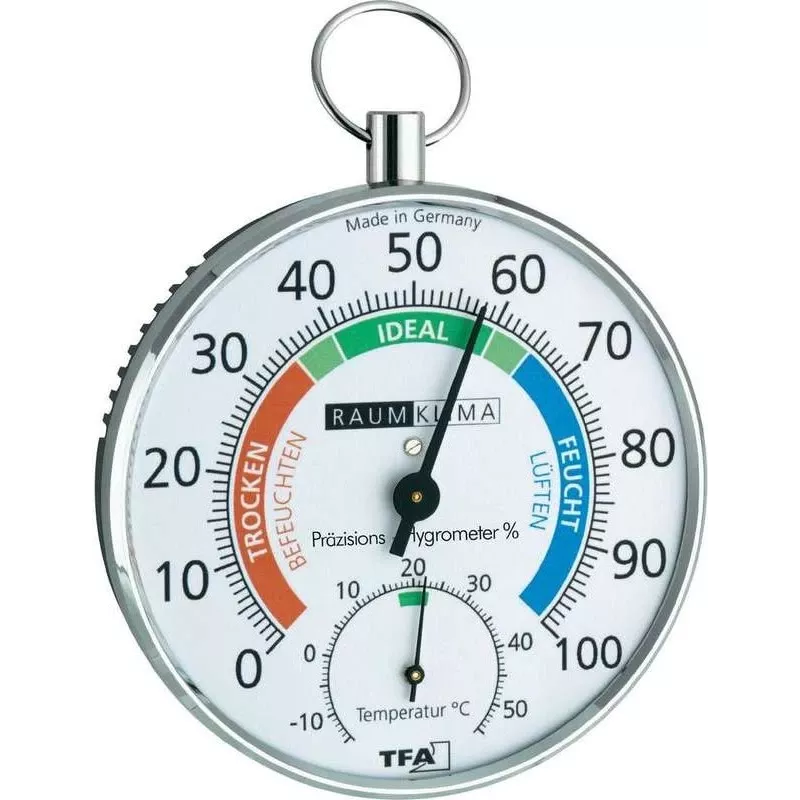 TFA Dostmann 45.2027 Analoges Rundes Wandthermometer, Weiß, -30 bis +50 °C, Batterielos