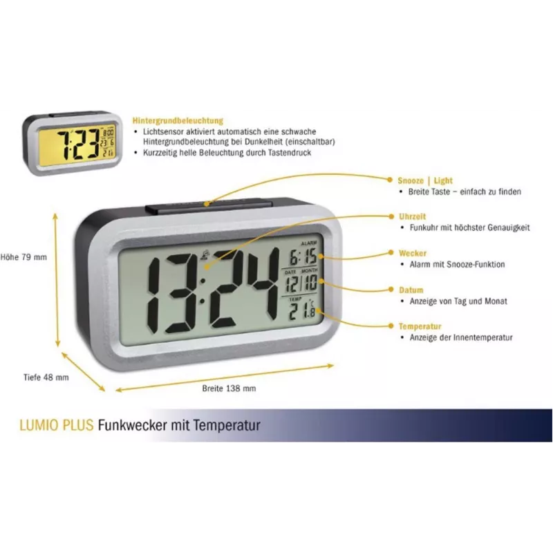 TFA Dostmann Lumio Plus Radio-Wecker Schwarz/Silber