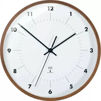 TFA Dostmann Funk-Wanduhr mit Holzrahmen, 25,5 cm Durchmesser, weißes Zifferblatt, arabische Ziffern, batteriebetrieben, DCF77 98.1097