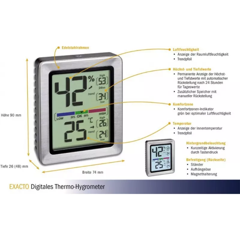 TFA EXACTO Digital-Thermo-Hygrometer Silber (30.5047.54)