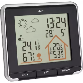 TFA LIFE Funk-Wetterstation mit Innen-/Außenthermometer und Hygrometer, Schwarz/Silber