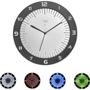 TFA LUMOCLOCK Funkwanduhr mit Farbbeleuchtung, Digital LCD, 7 Farben, Innentemperatur, Wecker, Schlummerfunktion, 12/24H, DCF-77