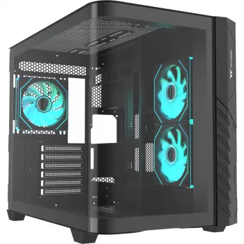 Thermaltake Vision 330 CR ARGB SE Edition Mid Tower Gehäuse, Schwarz, 3x gehärtete Glasscheiben, 3x CT140 ARGB Lüfter