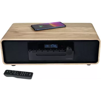 Thomson MIC300IBT 60W Micro-Hi-Fi-System mit Bluetooth, CD, UKW-Radio, USB, Qi-Wireless-Charging - Schwarz/Holz TH388657