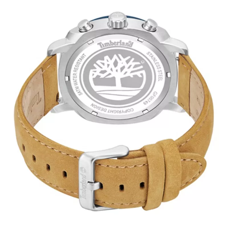 TIMBERLAND Herren Analog Quarzuhr TDWGF0074901 – Blaues Zifferblatt, Braunes Lederarmband, 46mm