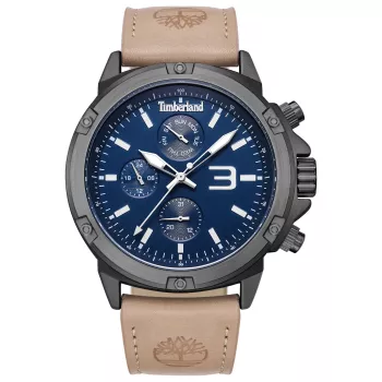 Timberland Herren Henniker II Analog Quarzuhr TDWGF9002902 46 mm Blaues Zifferblatt Braunes Lederarmband