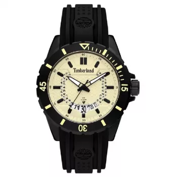TIMBERLAND Herren Medford 46mm Beiges Zifferblatt Schwarzes Silikonarmband Quarzuhr 15578JSB-14P