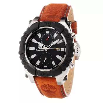 Timberland Herrenuhr TBL1331JS-02C 45mm Edelstahl Quarz Analog Schwarz Zifferblatt Braunes Lederarmband