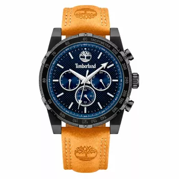 Timberland Herrenuhr TDWGF2230406M 46mm Edelstahl Blaues Zifferblatt Braunes Lederarmband