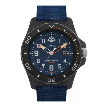 TIMEX Herren Expedition North Field Post Solar Uhr TW2V40300 – 46mm Edelstahl, grünes Zifferblatt, braunes Lederband, Solar-Quarz