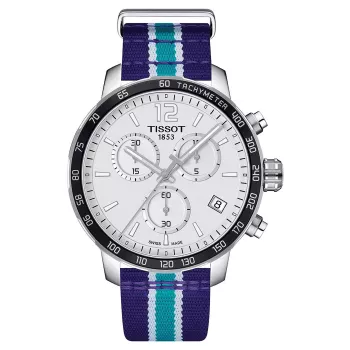TISSOT PRS 516 Herren Swiss-Quarz-Chronograph Uhr 42mm Silbernes Zifferblatt Braunes Lederarmband T095417170373