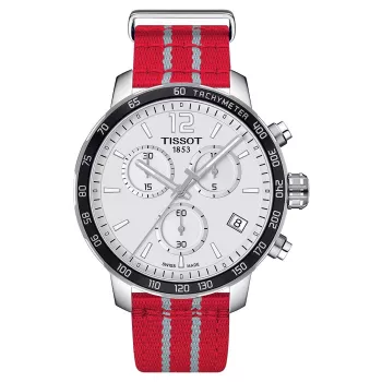 TISSOT T-Sport Chrono XL Classic Herrenuhr 42mm Silbernes Zifferblatt Blaues Textilarmband Swiss-Quarz-Chronograph T09541717037