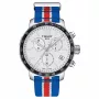 TISSOT T-Sport Quickster Herren-Chronograph Uhr 42mm Silbernes Zifferblatt Blaues und Rotes Nylonband T09541717371