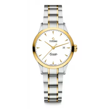 TITONI Airmaster Damenuhr 23733SY-583 29mm Swiss Quarz Edelstahl mit Gelbgold PVD