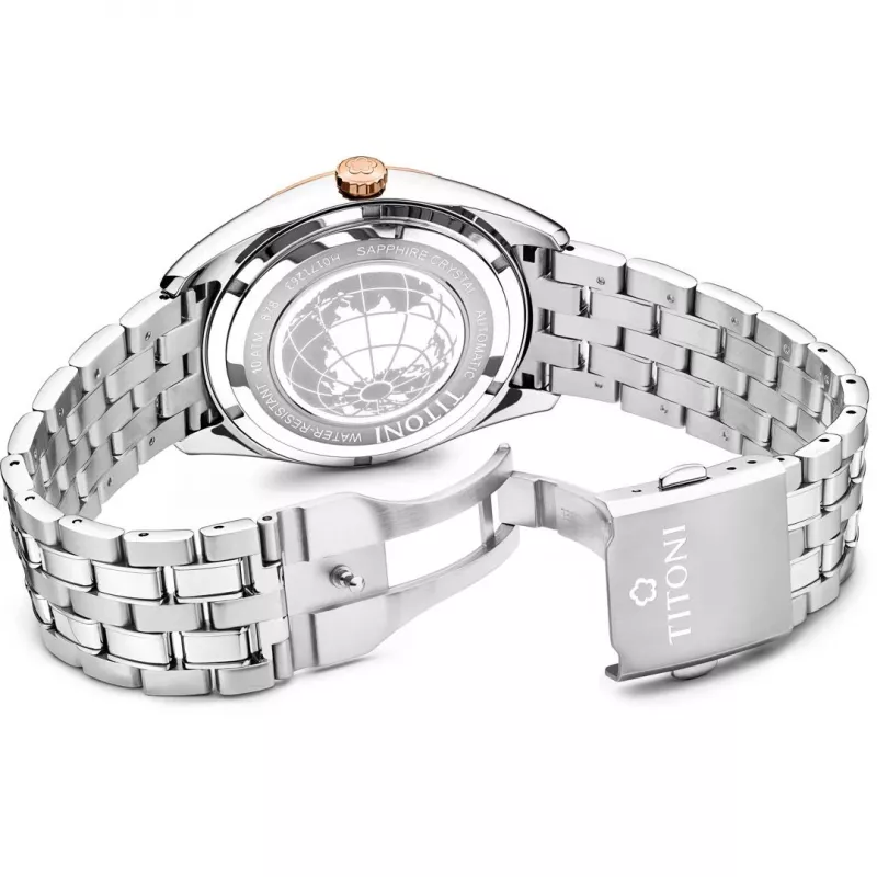 TITONI Airmaster Herren Swiss Automatikuhr 878SRG-657 41mm Roségold PVD Edelstahl Braunes Leder