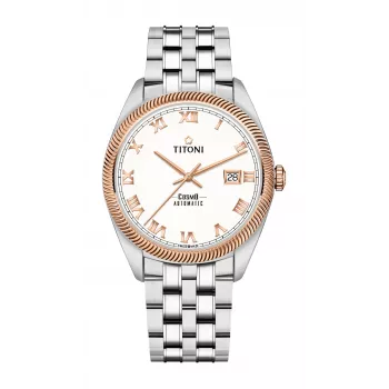 TITONI Airmaster Herren Swiss Automatikuhr 878SRG-657 41mm Roségold PVD Edelstahl Braunes Leder