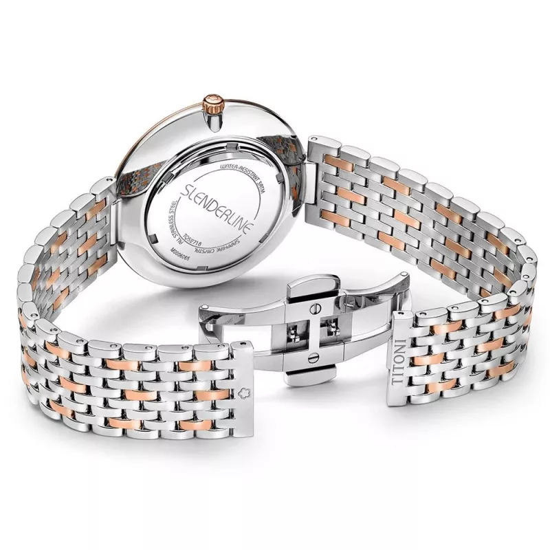 TITONI Airmaster Herrenuhr TQ52718SRG606 37mm Swiss Quarz Silbernes Zifferblatt Braunes Lederarmband