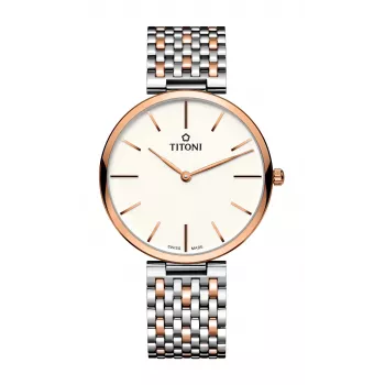 TITONI Airmaster Herrenuhr TQ52718SRG606 37mm Swiss Quarz Silbernes Zifferblatt Braunes Lederarmband