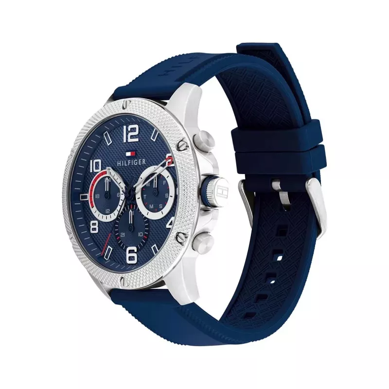 Tommy Hilfiger Herren 1792027 Analog Quarzuhr 44mm Blaues Zifferblatt Silber Edelstahl