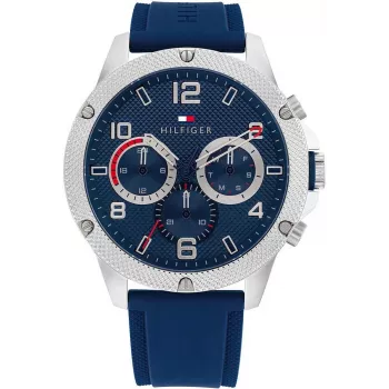 Tommy Hilfiger Herren 1792027 Analog Quarzuhr 44mm Blaues Zifferblatt Silber Edelstahl
