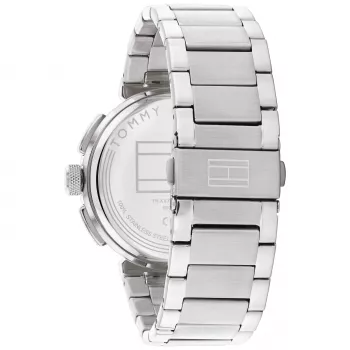 Tommy Hilfiger Herren 1792117 Quarz Analog Uhr 44mm Edelstahl Blaues Zifferblatt Silberfarbenes Armband