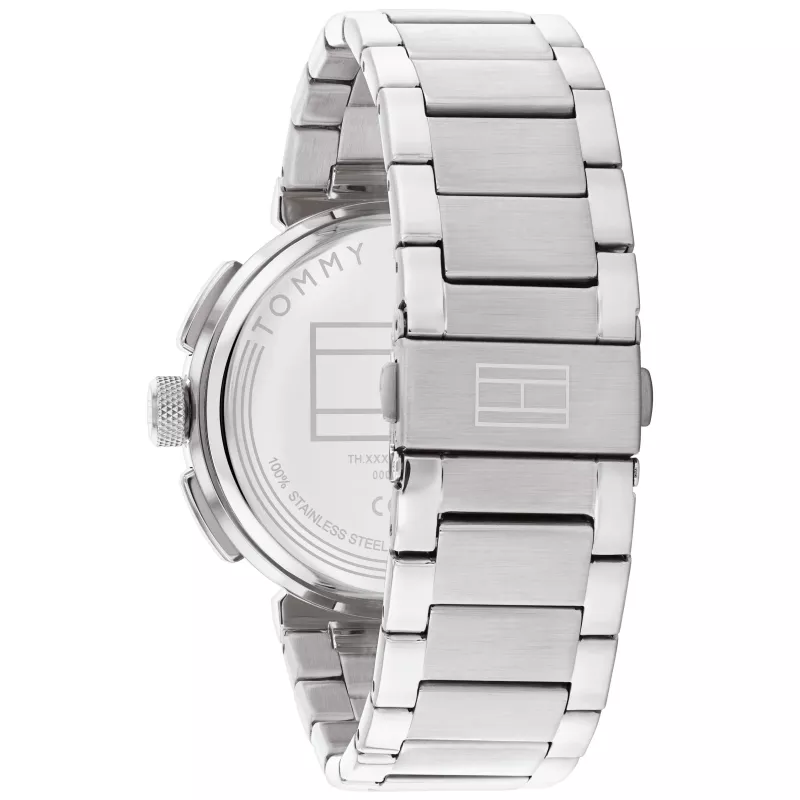 Tommy Hilfiger Herren 1792117 Quarz Analog Uhr 44mm Edelstahl Blaues Zifferblatt Silberfarbenes Armband