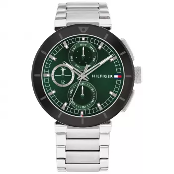 Tommy Hilfiger Herren 1792117 Quarz Analog Uhr 44mm Edelstahl Blaues Zifferblatt Silberfarbenes Armband