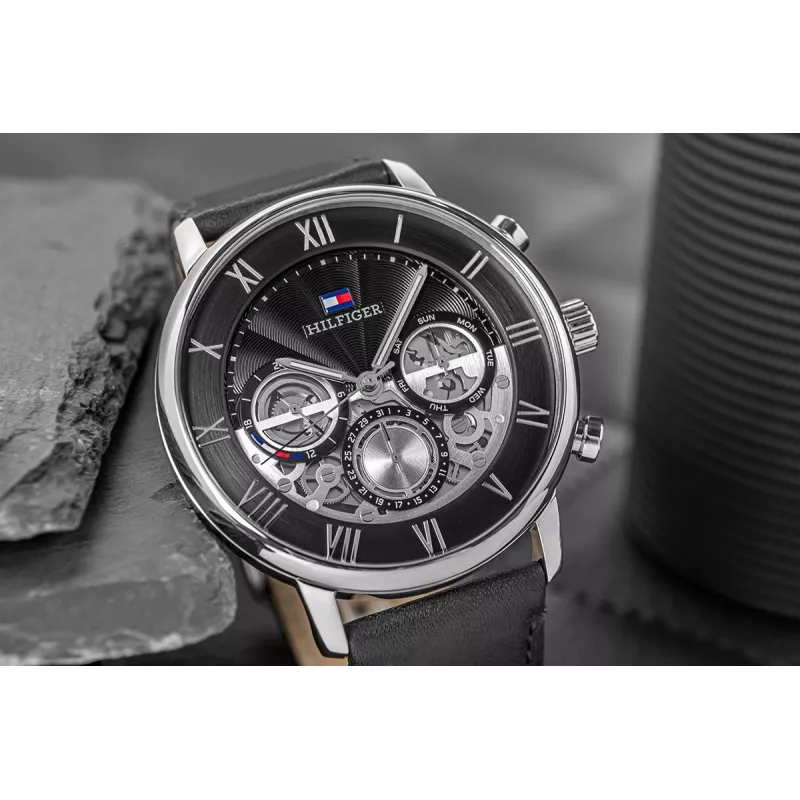 Tommy Hilfiger Herren Damon Quarz Edelstahl Uhr 40mm blaues Zifferblatt 1710565
