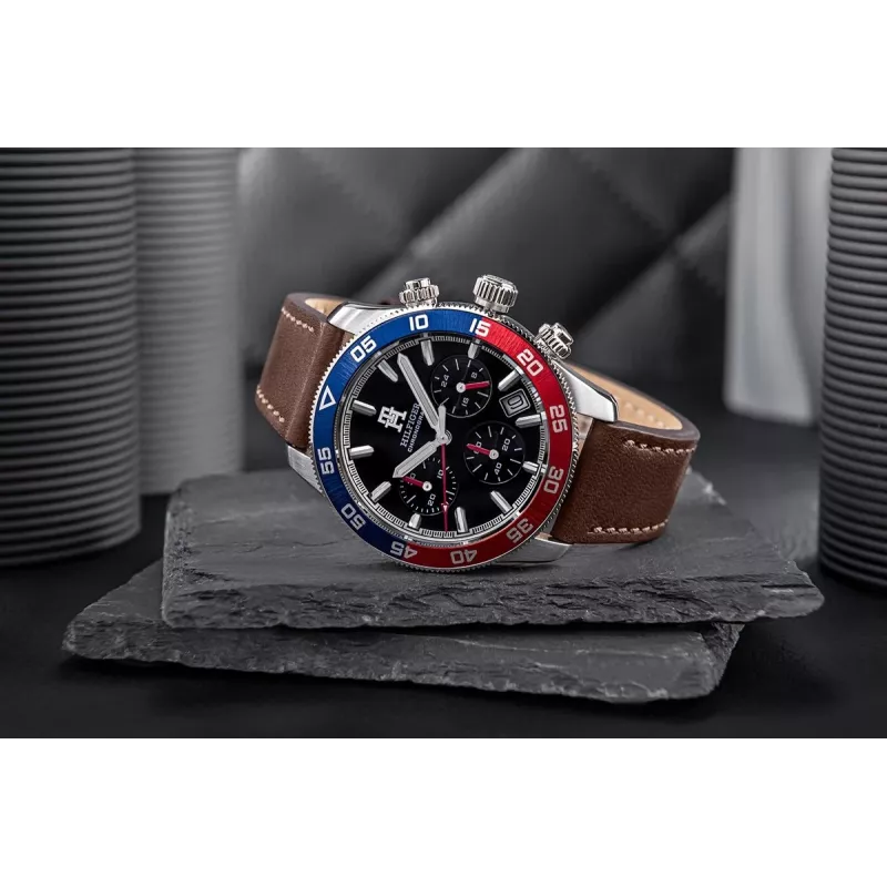 Tommy Hilfiger Herren Damon Quarzuhr 1792166 40mm blaues Zifferblatt braunes Leder