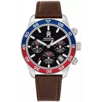 Tommy Hilfiger Herren Damon Quarzuhr 1792166 40mm blaues Zifferblatt braunes Leder