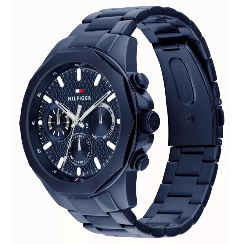 Tommy Hilfiger Herren Decker Quarzuhr 1710652 46mm Blaues Zifferblatt Edelstahl