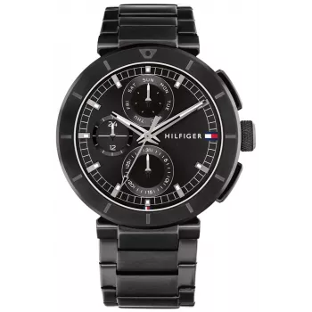 Tommy Hilfiger Herren Decker Quarzuhr 44mm Edelstahl Blaues Zifferblatt Braunes Leder