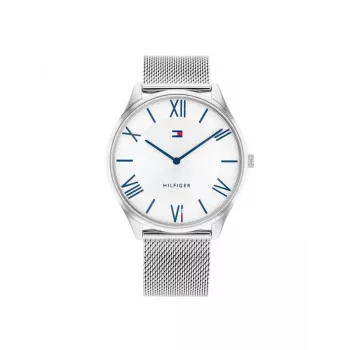 TOMMY HILFIGER Herrenuhr 1710512 43mm blaues Zifferblatt braunes Lederarmband