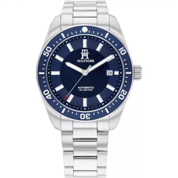 Tommy Hilfiger Herrenuhr 1710591 40mm Edelstahl Blaues Zifferblatt Braunes Leder