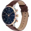 Tommy Hilfiger Herrenuhr 1791987 44mm Edelstahlgehäuse Braunes Lederarmband Blaues Zifferblatt