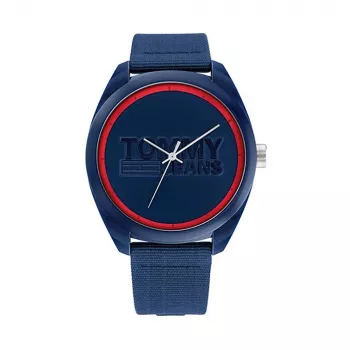 Tommy Hilfiger Herrenuhr 1792041 45 mm blaues Zifferblatt braunes Lederarmband