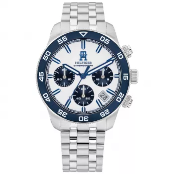 Tommy Hilfiger Herrenuhr 1792157 41mm Blau Zifferblatt Braun Leder