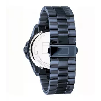 Tommy Hilfiger Herrenuhr TH1791689 44mm blaues Zifferblatt braunes Lederarmband