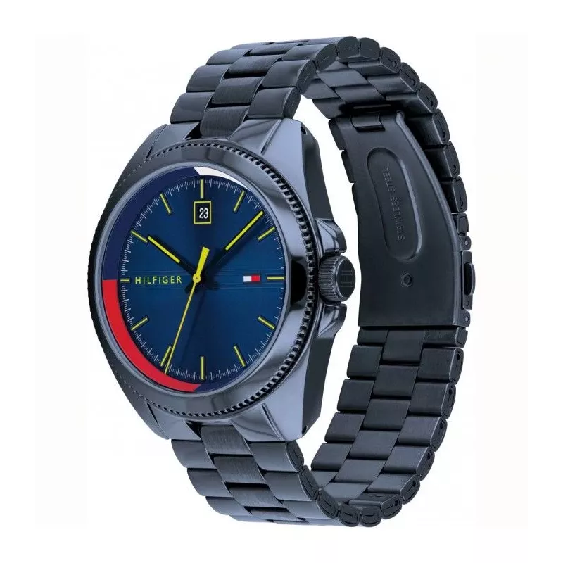 Tommy Hilfiger Herrenuhr TH1791689 44mm blaues Zifferblatt braunes Lederarmband