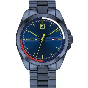 Tommy Hilfiger Herrenuhr TH1791689 44mm blaues Zifferblatt braunes Lederarmband
