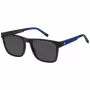 TOMMY HILFIGER TH-2144-S-D51 Herren Rechteck-Sonnenbrille - Schwarzer Acetatrahmen, graue Polycarbonatgläser 55/19/145 mm