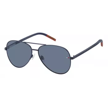 Tommy Hilfiger TJ-0008-S-FLL Unisex Rechteck-Sonnenbrille - Schwarzer Acetatrahmen, graue Polycarbonatgläser, UV400-Schutz