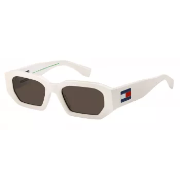 TOMMY JEANS TJ-0099-S-VK6 Unisex Rechteck-Sonnenbrille, Schwarzer Rahmen, Rauchgraue Gläser, 53/20/145 mm