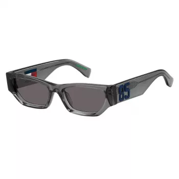 TOMMY JEANS Damen TJ-0093-S-KB7 Sonnenbrille - Schwarzer Rahmen, graue Gläser, 55/18/145 mm